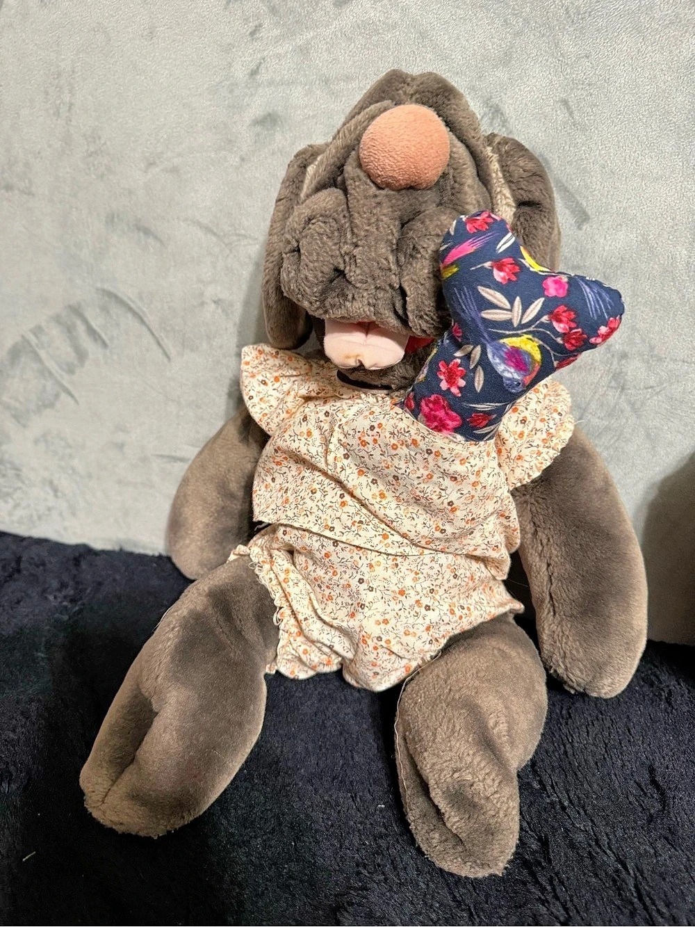 Wrinkles Vintage Brown Dog Plush Floral Dress Original Bone plush